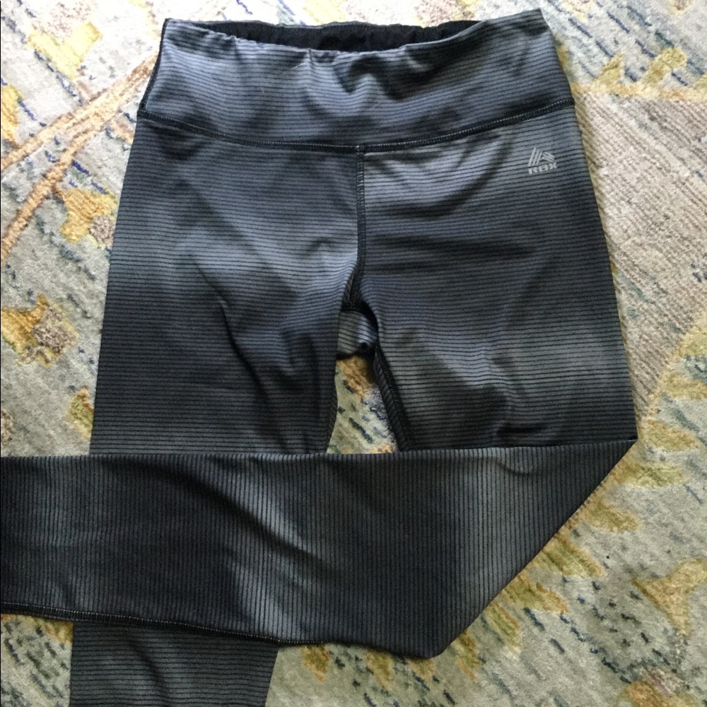 RBX two-tone striped gray dri-fit workout leggings